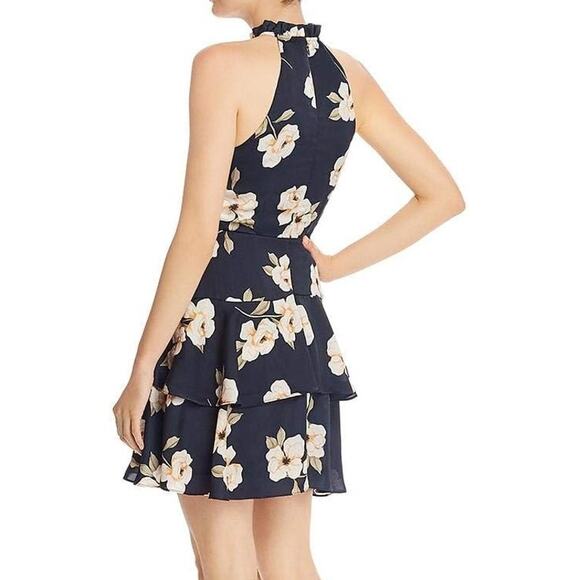 NWT BB Dakota Gardenia Party Dress 4 Floral Blue Cream Ruffle Mini Tiered Sheath - Picture 4 of 13